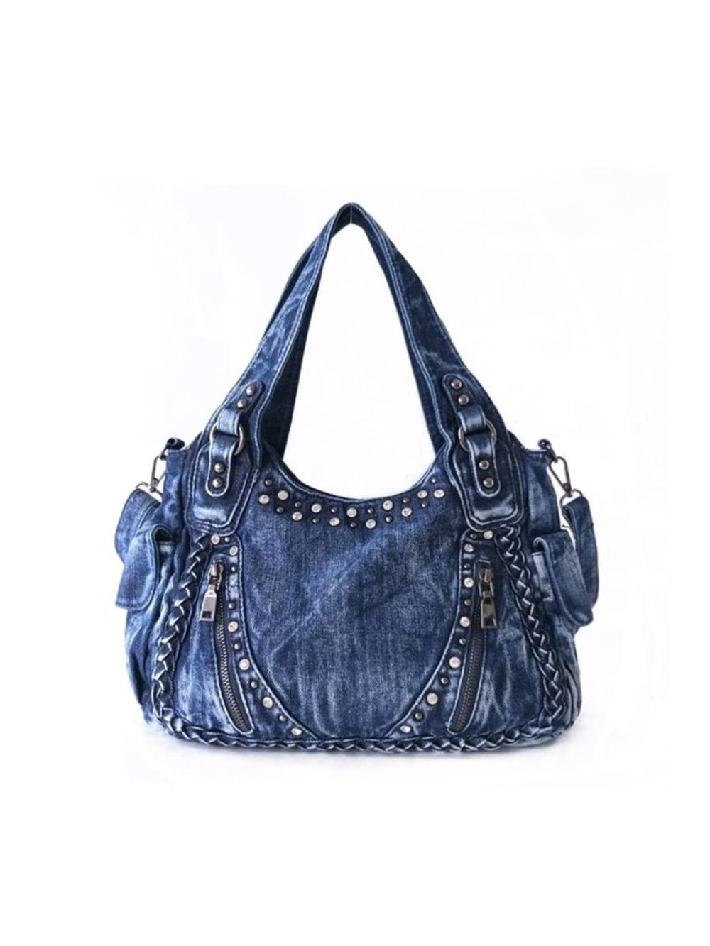 Denim Women Handbags Jean Shoulder Bags Vintage Weave Rivet Casual Tote Bag